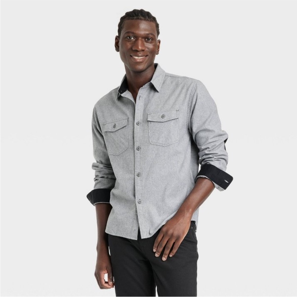 NWT Men's Heavyweight Flannel Button-DownShirt - Gray XXL